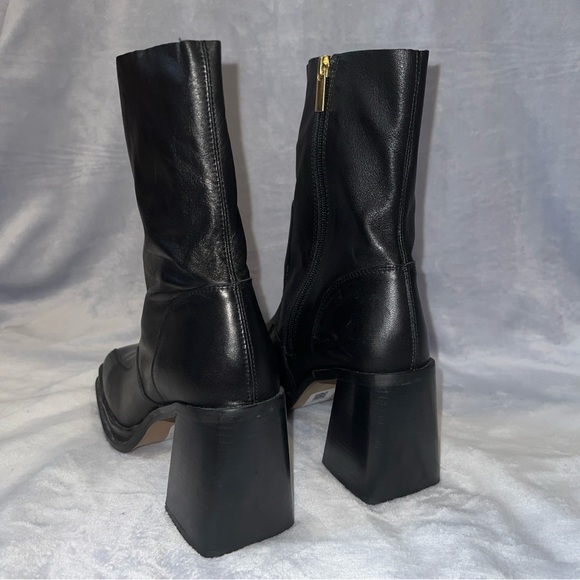 ASOS Design Black Leather Mid-Calf Block Heel Boots - Sz UK 9 - Picture 4 of 10